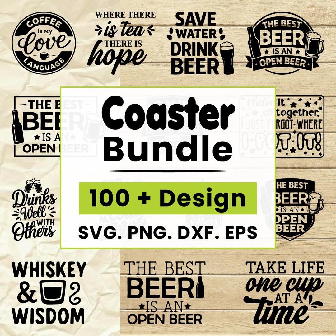 Coaster SVG Bundle, 100+ Round and Square Coaster Designs for Laser Cut ...