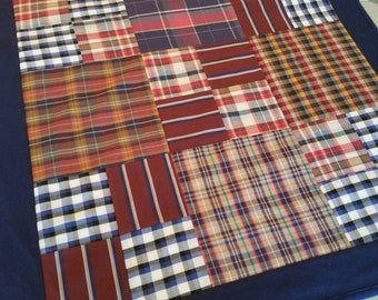 Crib size Memory Quilt square throw blanket from flannel cotton shirts custom order