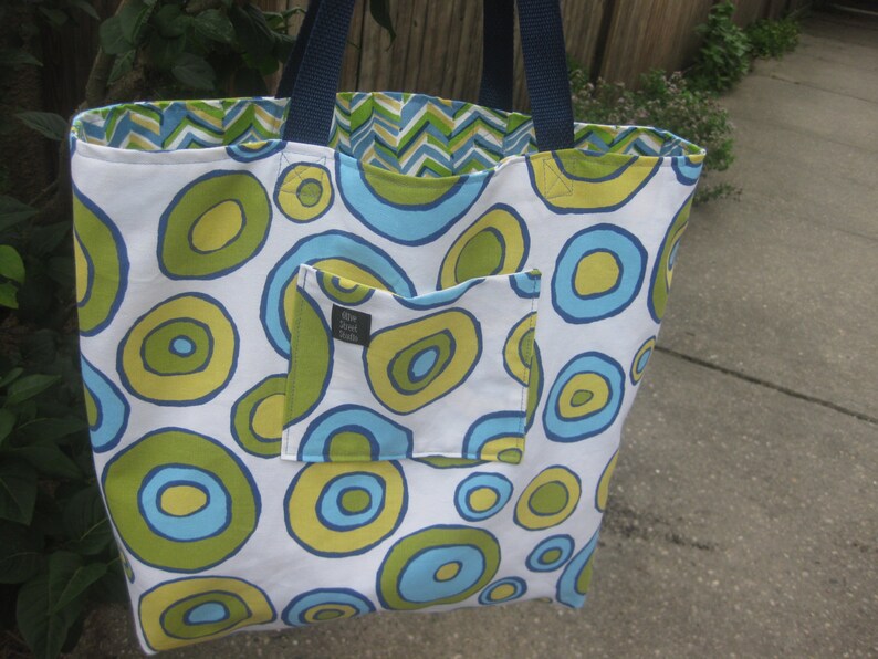 Diapers REVERSIBLE Bridesmaids Knitting Large Beach Bag chevron blue green navy turquoise yellow white for Books