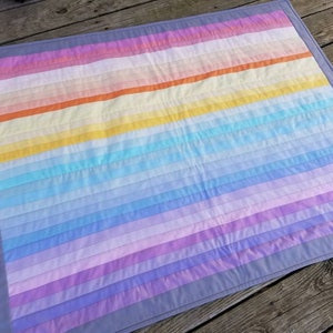 Rainbow quilt throw blanket with grey back baby gift nursery lap quilt