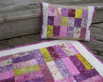 ON SALE: Purple yellow quilt blanket sham set pink batik Easter quilt radiant orchid color