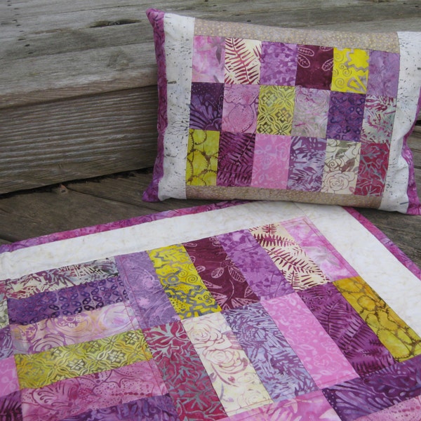 ON SALE: Purple yellow quilt blanket sham set pink batik Easter quilt radiant orchid color