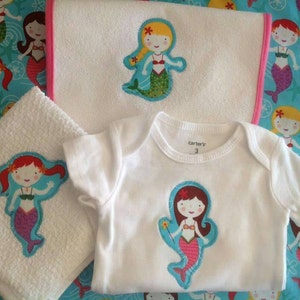 Mermaid blanket baby girl gift set sand dollar starfish seaweed ocean waves nautical baby girl image 1