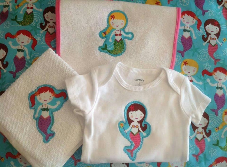 Mermaid blanket baby girl gift set sand dollar starfish seaweed ocean waves nautical baby girl image 1