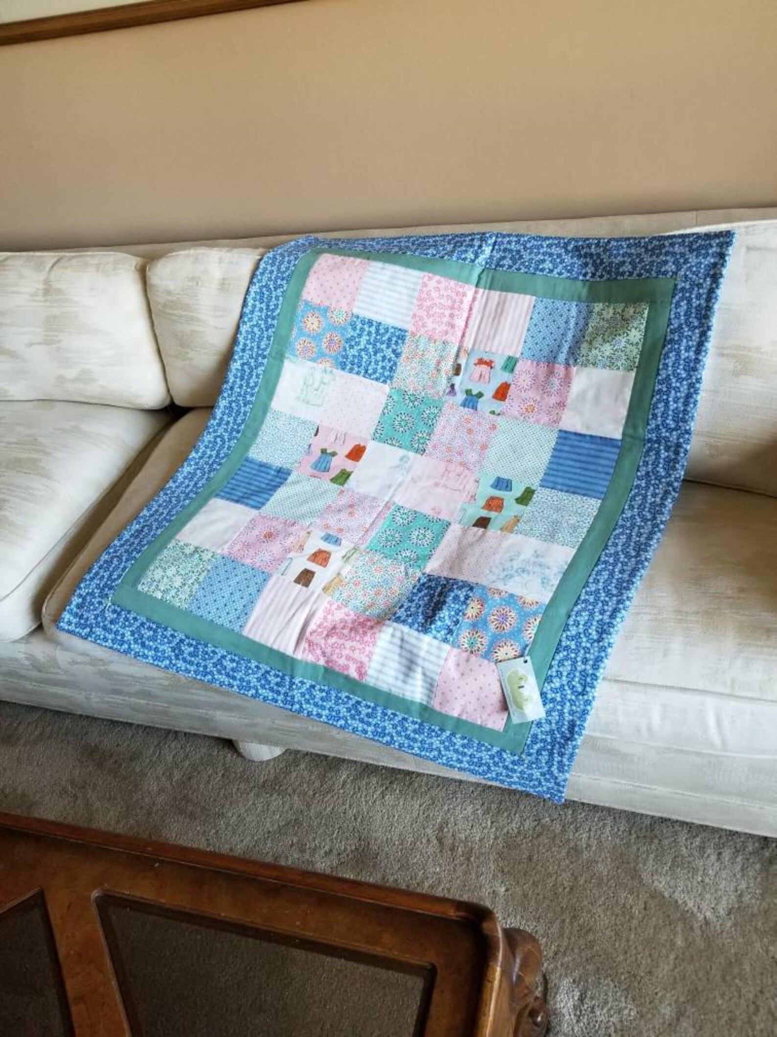 ON SALE Blue green crib quilt baby gift patchwork Cape Ann Etsy