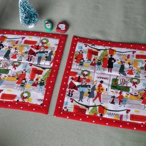 Christmas mug rugs small placemat snack mat small table topper retro scene Santa department store "Merry Main Street" Alexander Henry fabric image 6