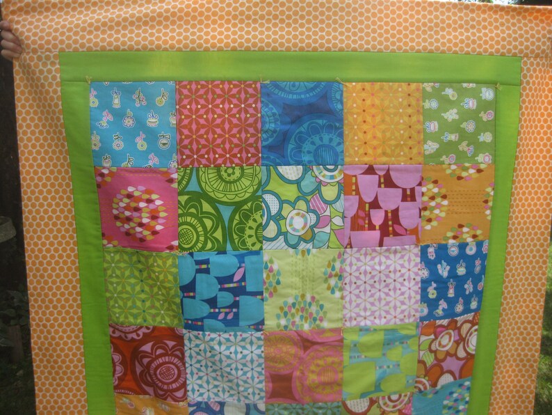 ON SALE: Modern crib lap quilt bright blanket hostess gift aqua lime unisex Summersault image 3