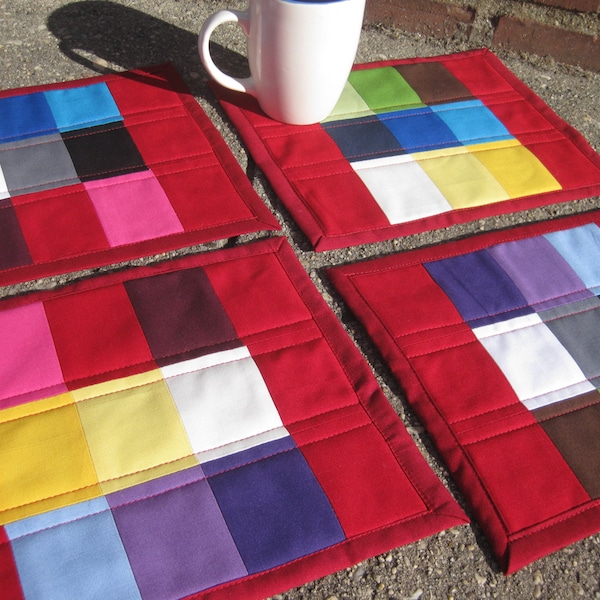 Modern mug rugs rainbow placemats mini quilt large coaster small placemat