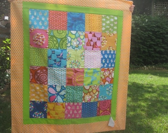 ON SALE: Modern crib lap quilt bright blanket hostess gift aqua lime unisex Summersault