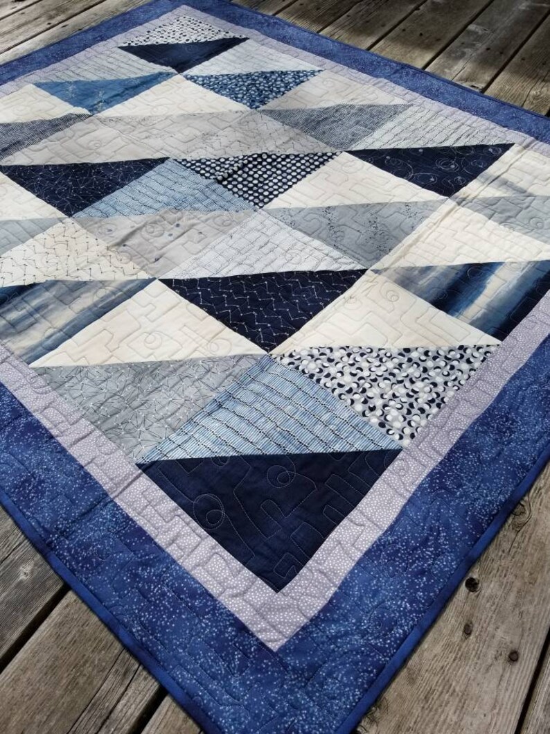 Blue gray quilt celestial throw blanket twin boy Nocturne | Etsy