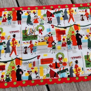 Christmas mug rugs small placemat snack mat small table topper retro scene Santa department store "Merry Main Street" Alexander Henry fabric image 2