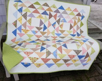 Girl quilt Flying Geese blocks Windermere fabric Moda Frivol 4 calico cream pink green blue yellow sweet low volume fabric square blanket