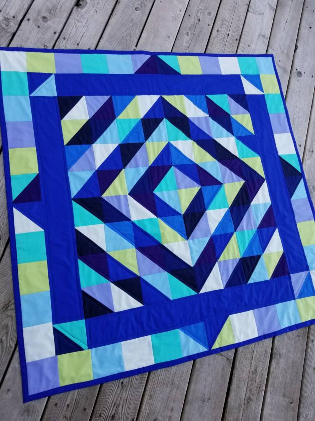 Blue Square Geometric Quilt in Solid Blues Throw Quilt, Lap Blanket, Wall Hanging Etsy