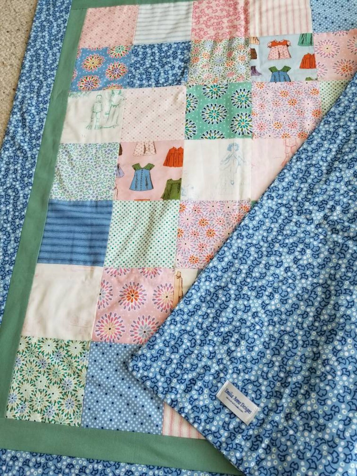 ON SALE Blue green crib quilt baby gift patchwork Cape Ann Etsy