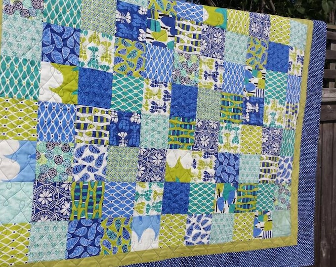 Blue Green Quilt Aqua Teal Turquoise Blanket beach Etsy