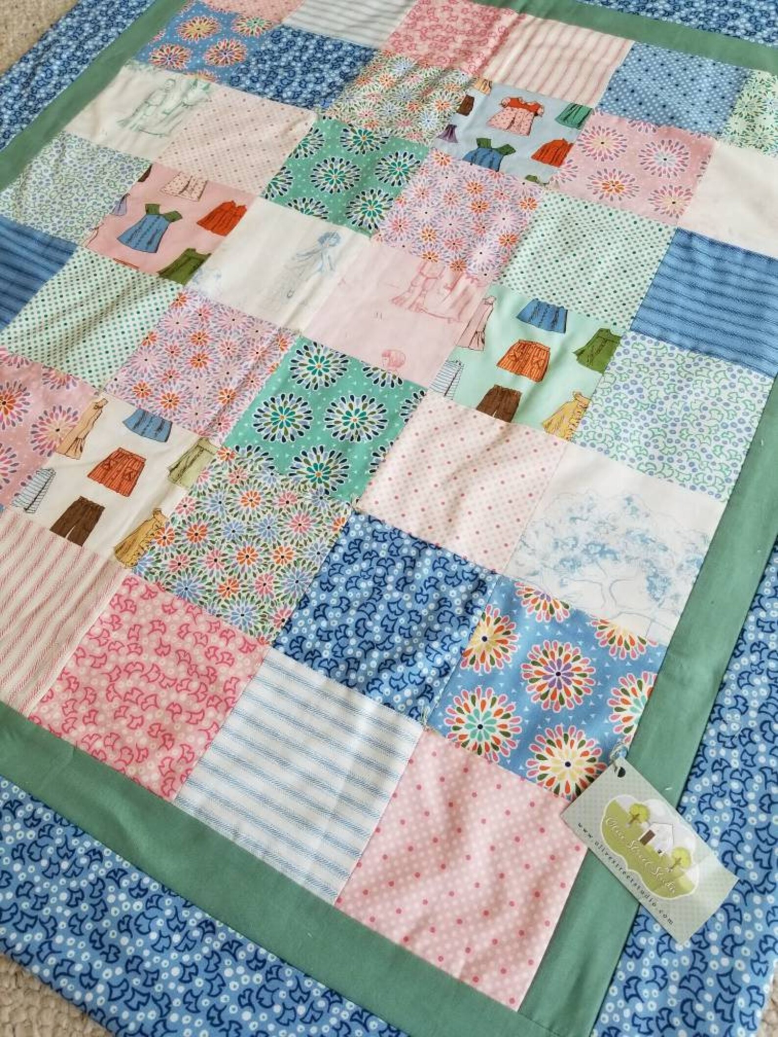 ON SALE Blue green crib quilt baby gift patchwork Cape Ann Etsy