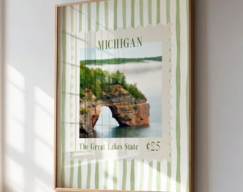 Michigan Stamp Wall Decor Michigan Instant Download MI Digital Print Michigan Lansing MI Poster Stamp MI Lansing