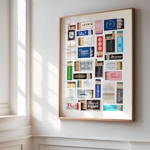 Decoración de pared de caja de cerillas de Charleston, Carolina del Sur. Impresión digital de cajas de cerillas de Charleston. Póster de restaurantes y bares favoritos de Charleston, Carolina del Sur.