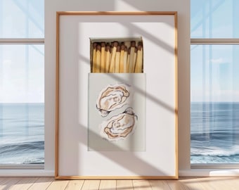 Coastal Art Oyster Matchbook Digital Print Oyster Wall Art Coastal Print New England Art Charleston Print