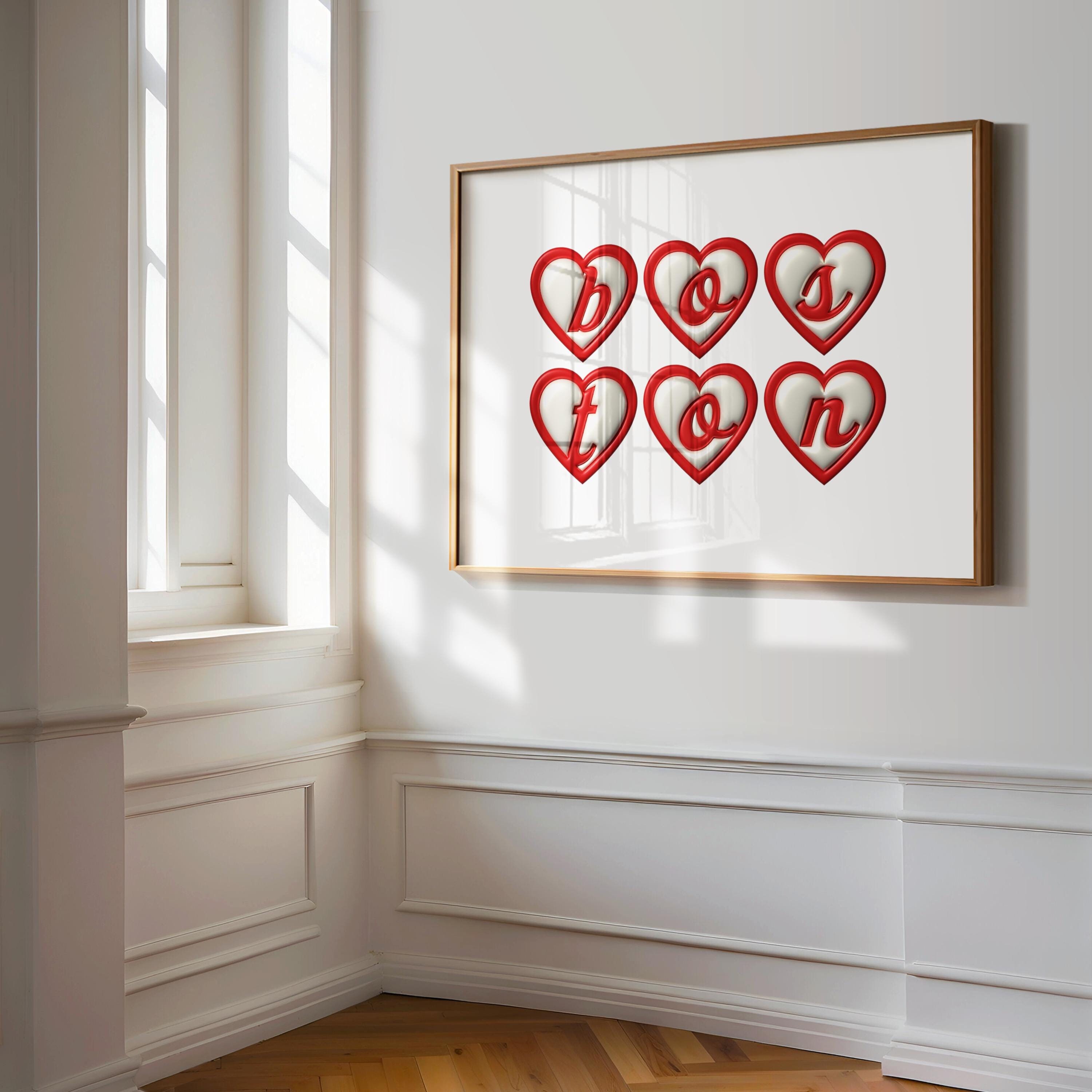 Boston Lettered Wall Decor Boston Massachusetts Art Instant Download Boston Digital Print Boston Poster With Hearts
