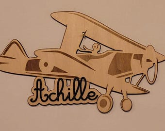 Plano y nombre para habitación infantil. Placa de madera para decorar la habitación de un niño