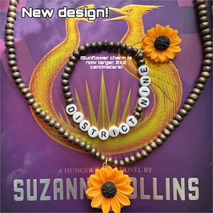 Hunger Games Inspired Necklace and Bracelet Set: District 9, Sunflower Charm