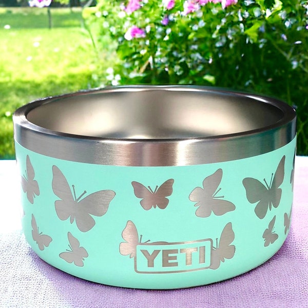 Engraved Yeti Dog Bowl,Engraved Dog Food Water Bowl,Butterfly Engraved Yeti,Insulated Dog Bowl, Butterfly Dog Bowl,32 Oz  Bowl,Yeti Dog Bowl