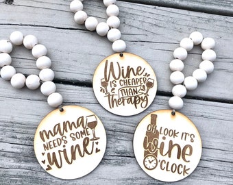 Laser Engraved Wine Bottle Bead Garland, Mama Needs Wine Charm,Funny Wine Bottle Sayings, Funny Wine Gift, Funny Wine Bottle Accessory,Wine