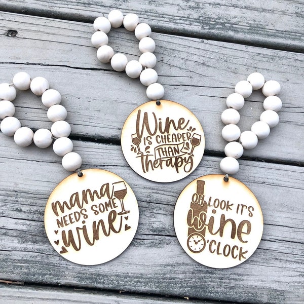 Laser Engraved Wine Bottle Bead Garland, Mama Needs Wine Charm,Funny Wine Bottle Sayings, Funny Wine Gift, Funny Wine Bottle Accessory,Wine