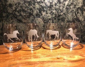 Verres à vin cheval gravés : articles de bar sans pied, cadeau pour amoureux des chevaux