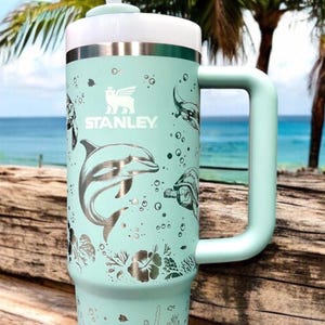 Sea Turtle and Dolphin Engraved Stanley Tumbler,Stingray and Sea Turtle Engraved Tumbler, Ocean Lover Gift,Dolphin Stanley,Sea Turtles,