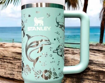 Sea Turtle and Dolphin Engraved Stanley 30 or 40 Oz Tumbler