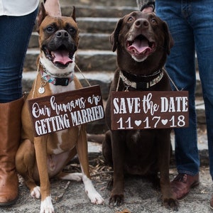 Free Shipping,Our Humans Are Getting Married Wood Signs,Pet Save the Date Sign,I loved her first,Dog Neck Ware, Save the Date Photo Prop image 5