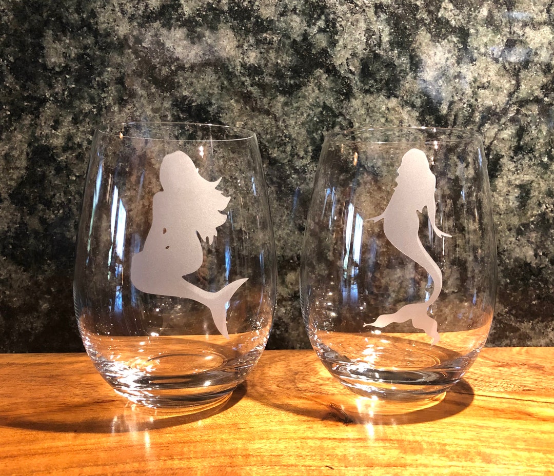 Free Shipping Set of 2 or 4 Mermaid Wine Glasses, Mermaid Wine Glass