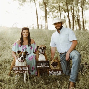 Free Shipping,Our Humans Are Getting Married Wood Signs,Pet Save the Date Sign,I loved her first,Dog Neck Ware, Save the Date Photo Prop image 2