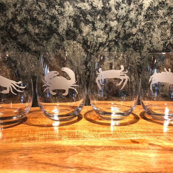 Crab Wine Glass Etsy