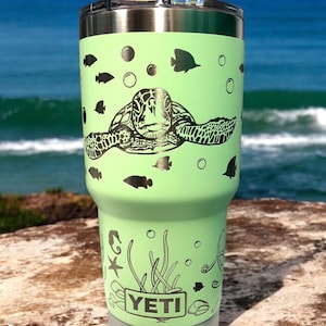 Sea Turtle Engraved YETI Tumbler,Laser Engraved Sea Turtles,Sea Turtle Scene,30 Oz Engraved Yeti,Ocean Scene Tumbler,Gift For Mom,Sea Turtle