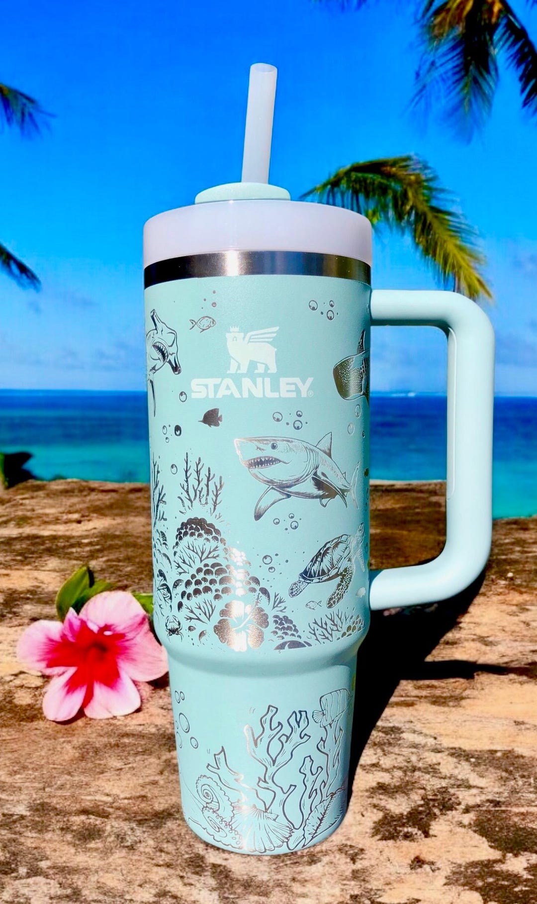 Shark and Ocean Scene Engraved Stanley Tumbler,shark and Sea