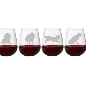Engraved Set of 2 or 4 King Charles Cavalier Spaniel Wine Glasses,King Charles Cavalier Dog Glasses,King Charles Cavalier Spaniel Gift