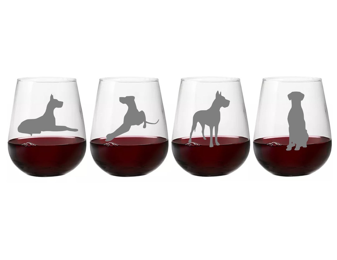 Free Shipping Set of 2 or 4 Great Dane Wine Glassesetched Etsy