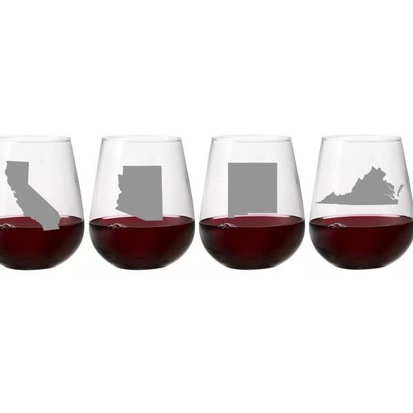 Free Shipping! Set of 2 or 4 Home State Wine Glasses,Etch U.S. State Glassware,USA Barware,Etched Stemless Wine Glasses,Custom Etched Glass