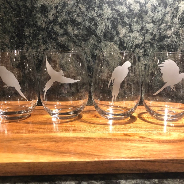Parrot Wine Glasses Etsy