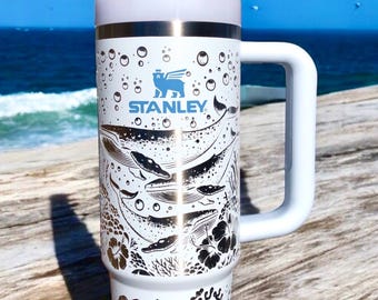 Whale and Ocean Scene Engraved Tumbler,Whale Engraved 40 Oz Tumbler,Beach Lover Gift, 30oz Stanley Tumbler, Whale Lover Gift, Whales