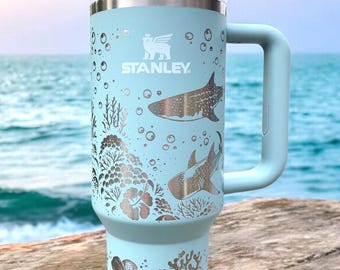 Whale Shark and Ocean Scene Engraved Tumbler,Whale Shark and Hibiscus Engraved 40 Oz Tumbler,Whale Shark Lover,Whale Shark Stanley,Whales