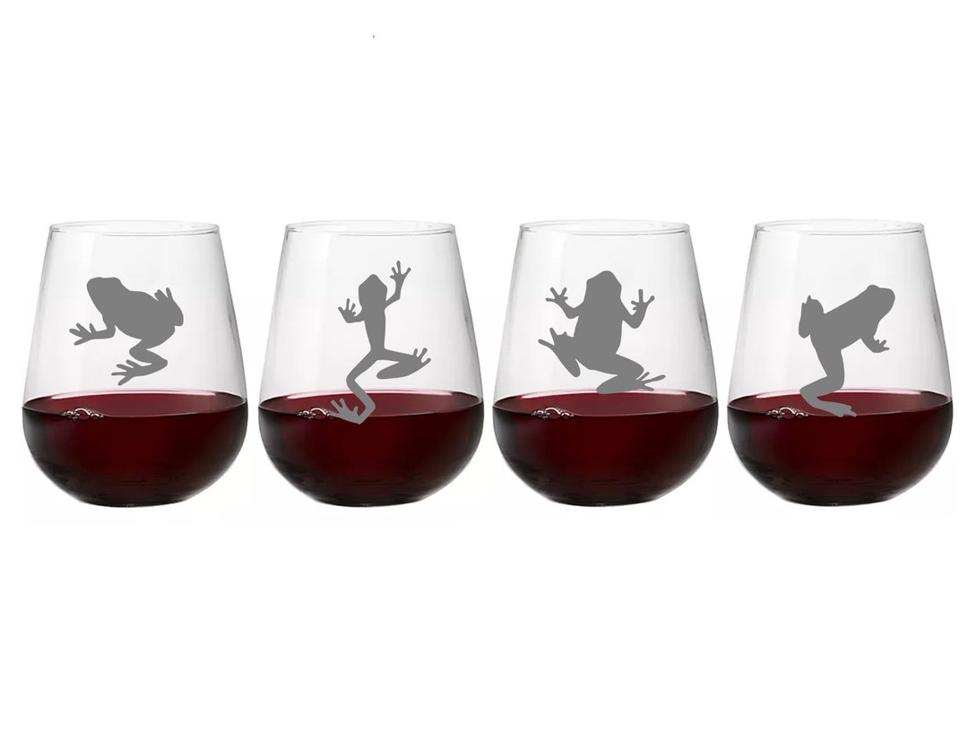Free Shipping Set of 2 or 4 Frog Wine Glasses,4 Frog Pose,custom Etched