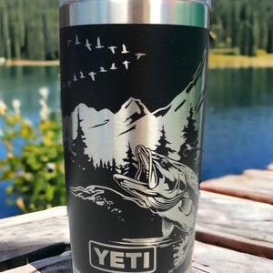 Engraved Fisherman Yeti Tumbler,Gift for Dad,Bass Fishing 20 oz Tumbler,Fisherman Gift idea,Fishing Gift for Grandpa, Engraved Hunter Gift