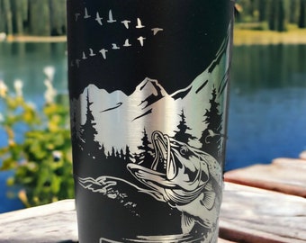 Engraved Fisherman Yeti Tumbler,Gift for Dad,Bass Fishing 20 oz Tumbler,Fisherman Gift idea,Fishing Gift for Grandpa, Engraved Hunter Gift