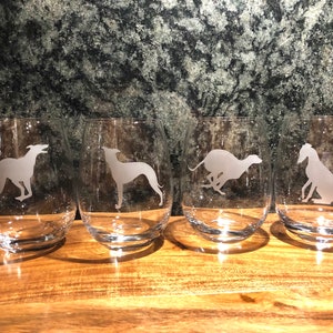 Free Shipping! Set of 2 or 4 Greyhound Wine Glasses,Etched Dog Wine Glasses,Custom Etched Greyhound Barware,Greyhounds,Dog Lover Gift