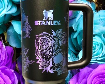 Engraved Chroma Skull & Roses Stanley Tumbler: Rainbow Halloween