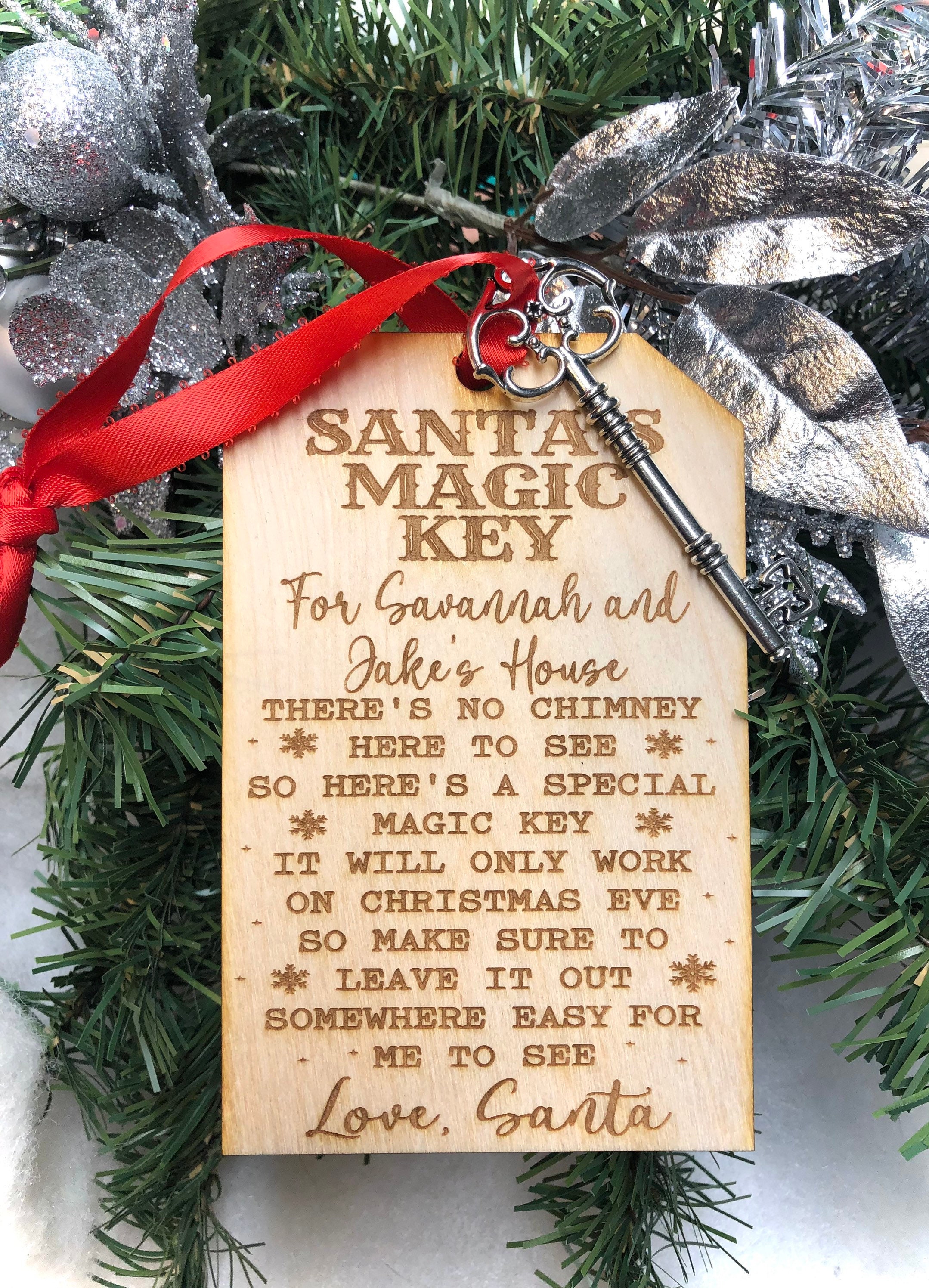 Personalised Santa Key, Father Christmas Decoration, Sparkle & Dot Hand  Stamped Designs